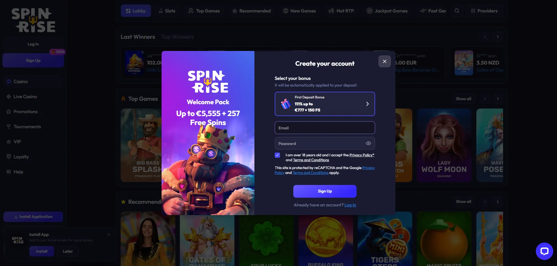 Spinrise Casino Mobile App für Android und iOS